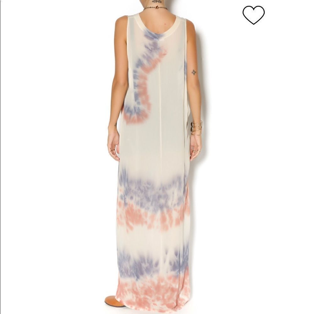 Revolve LACAUSA DAD'S SHIRT TIE-DYE SLEEVELESS BOHO MAXI DRESS - Picture 3 of 11